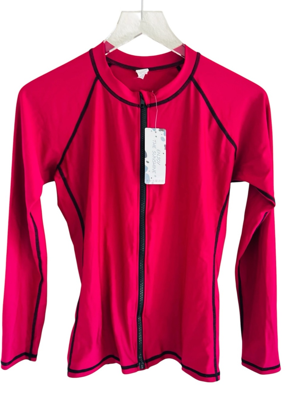 Swim Long Sleeve Zip Front Rash Guard - Magenta